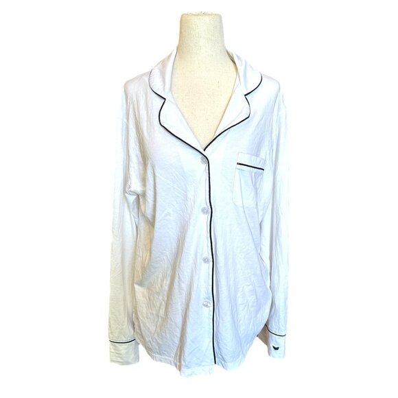 Petite Plume Luxe Pima Cotton Long Sleeve Button Down Pajama Shirt TOP ONLY - Picture 2 of 5